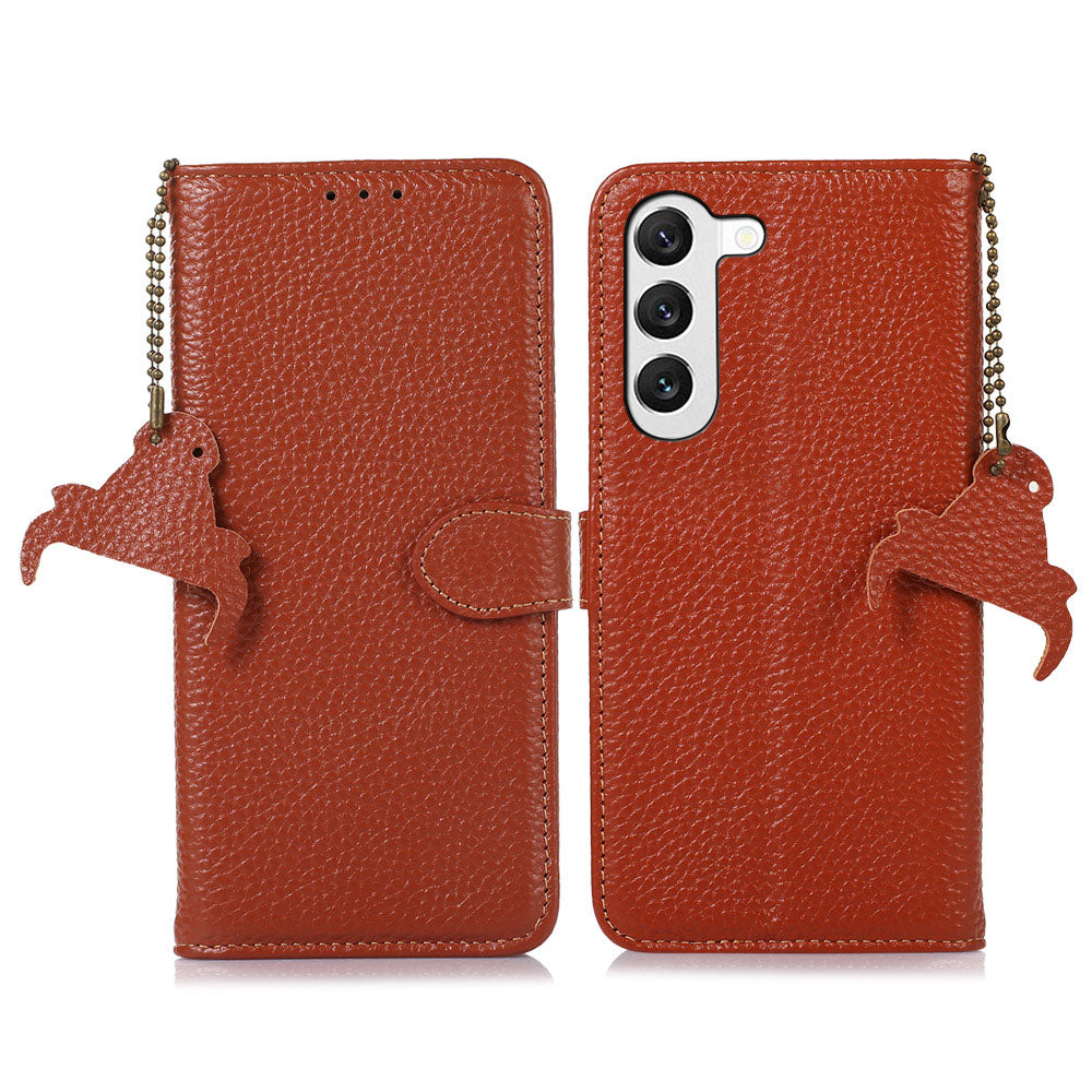 For Samsung Galaxy S23 Wallet Phone Case Genuine Cow Leather Litchi Texture RFID Blocking Stand Shell For Samsung Galaxy S23 Wallet Phone Case Genuine Cow Leather Litchi Texture RFID Blocking Stand Shell